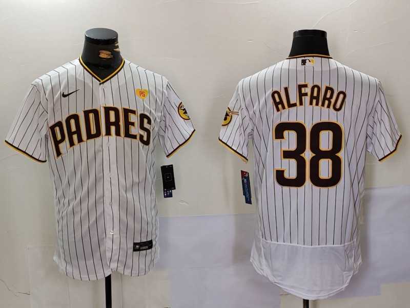 Mens San Diego Padres #38 Jorge Alfaro White With PS Patch Stitched Flex Base Jersey